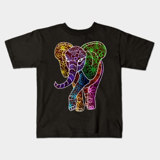 Elephant African Batik Floral Style Kids T-Shirt